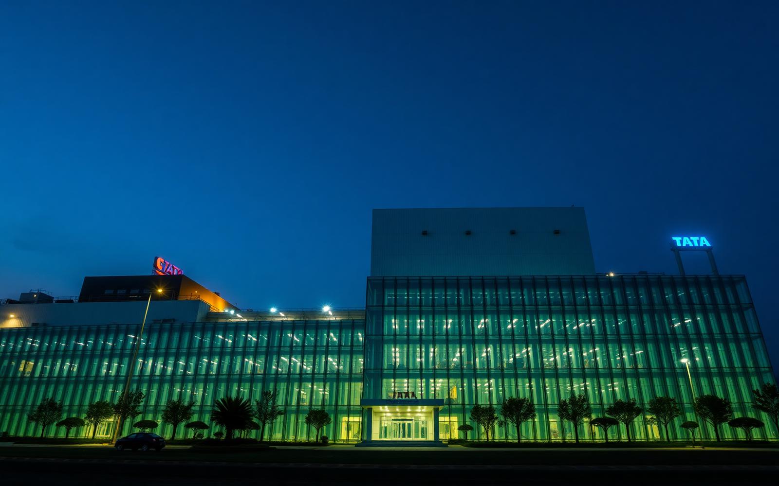 Tata semiconductor facility exterior at night