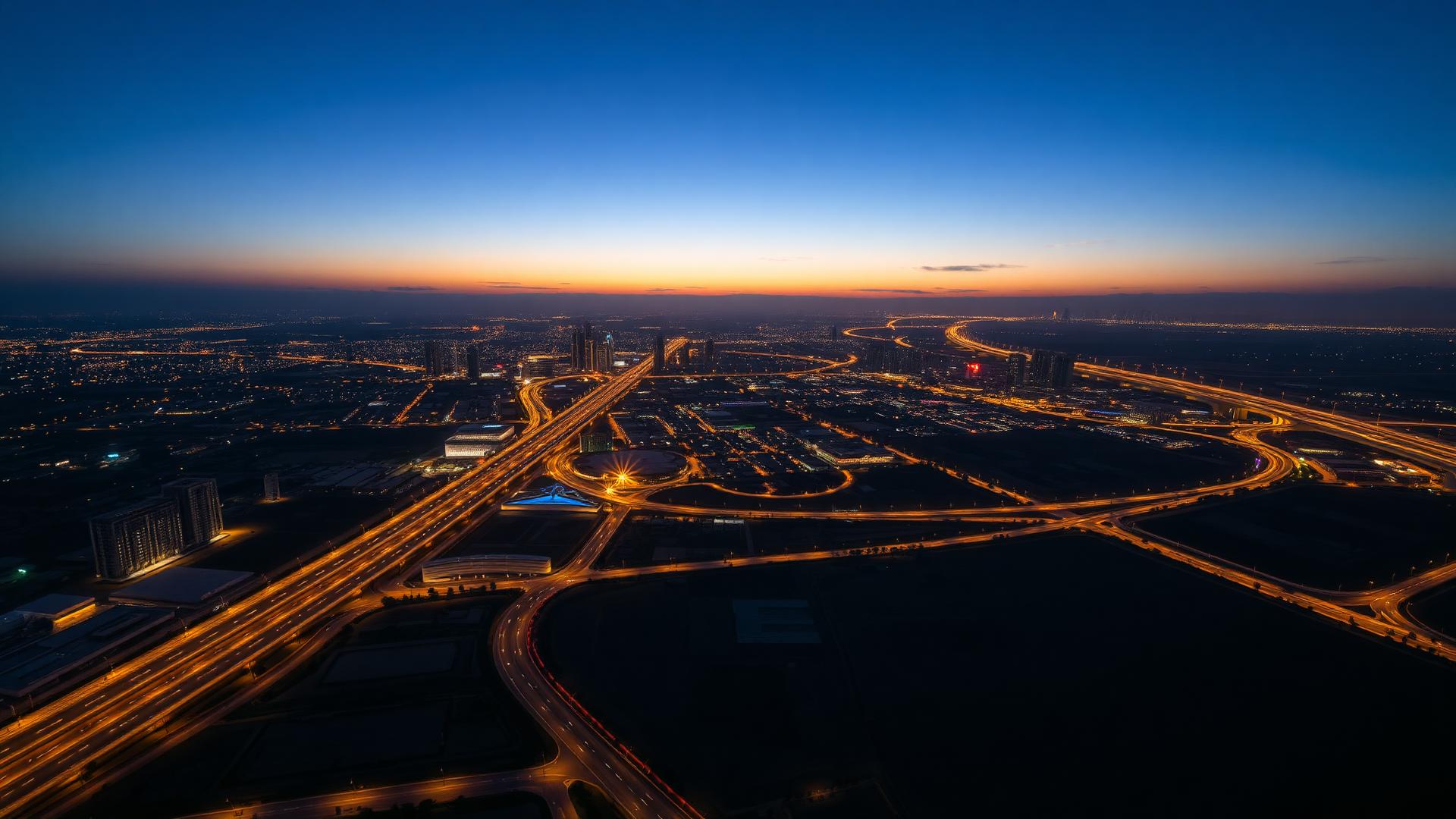 Dholera smart city skyline at blue hour